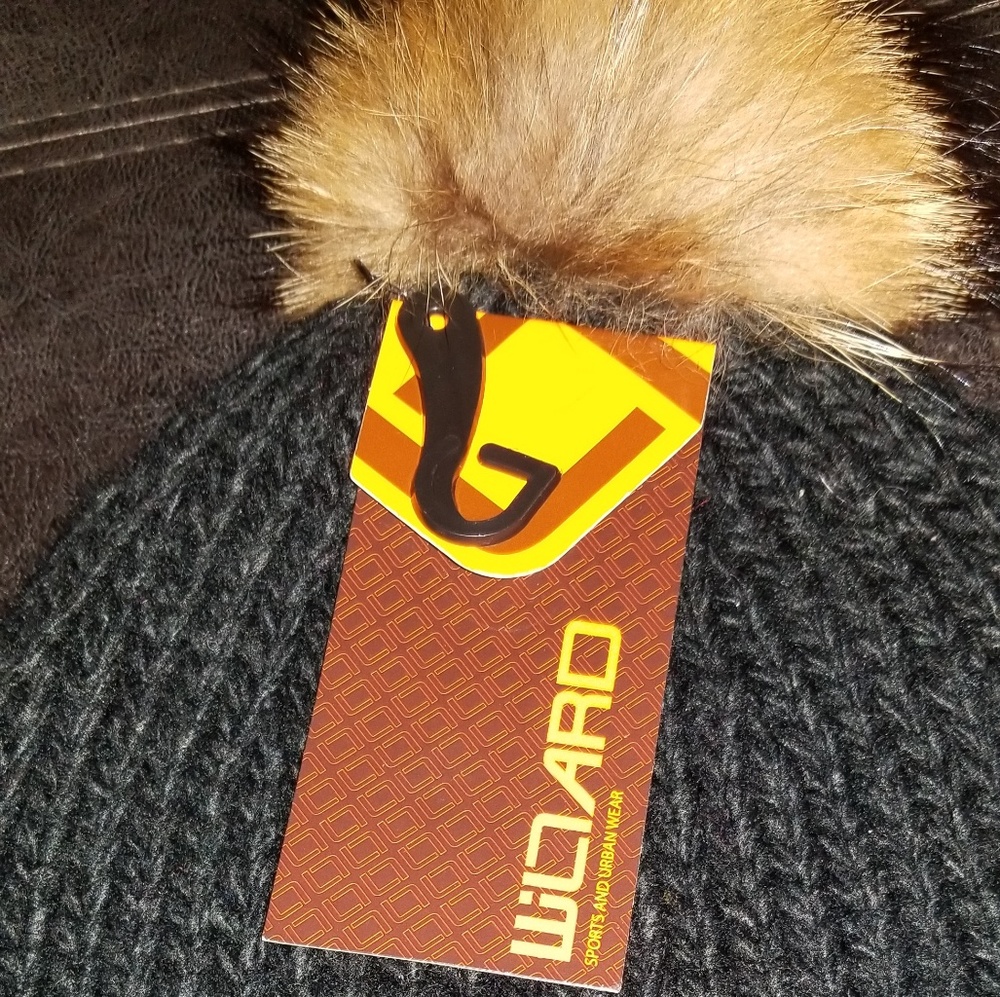 Black Fur Ball Winter Hat